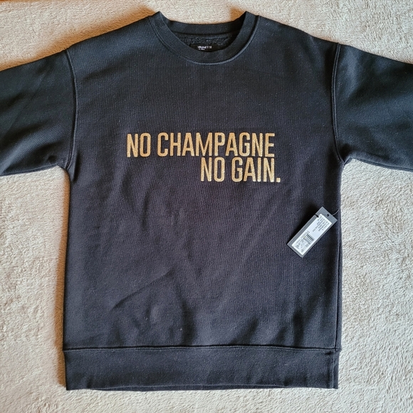 Brunette The Label No Champagne No Gain Core Crew in Gold Glitter XS/S - Picture 4 of 10